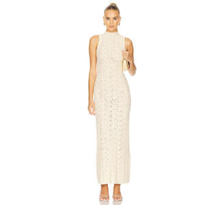 House of Harlow 1960 Claudina Maxi Dress Open knit fabric ivory L NWT $218msrp